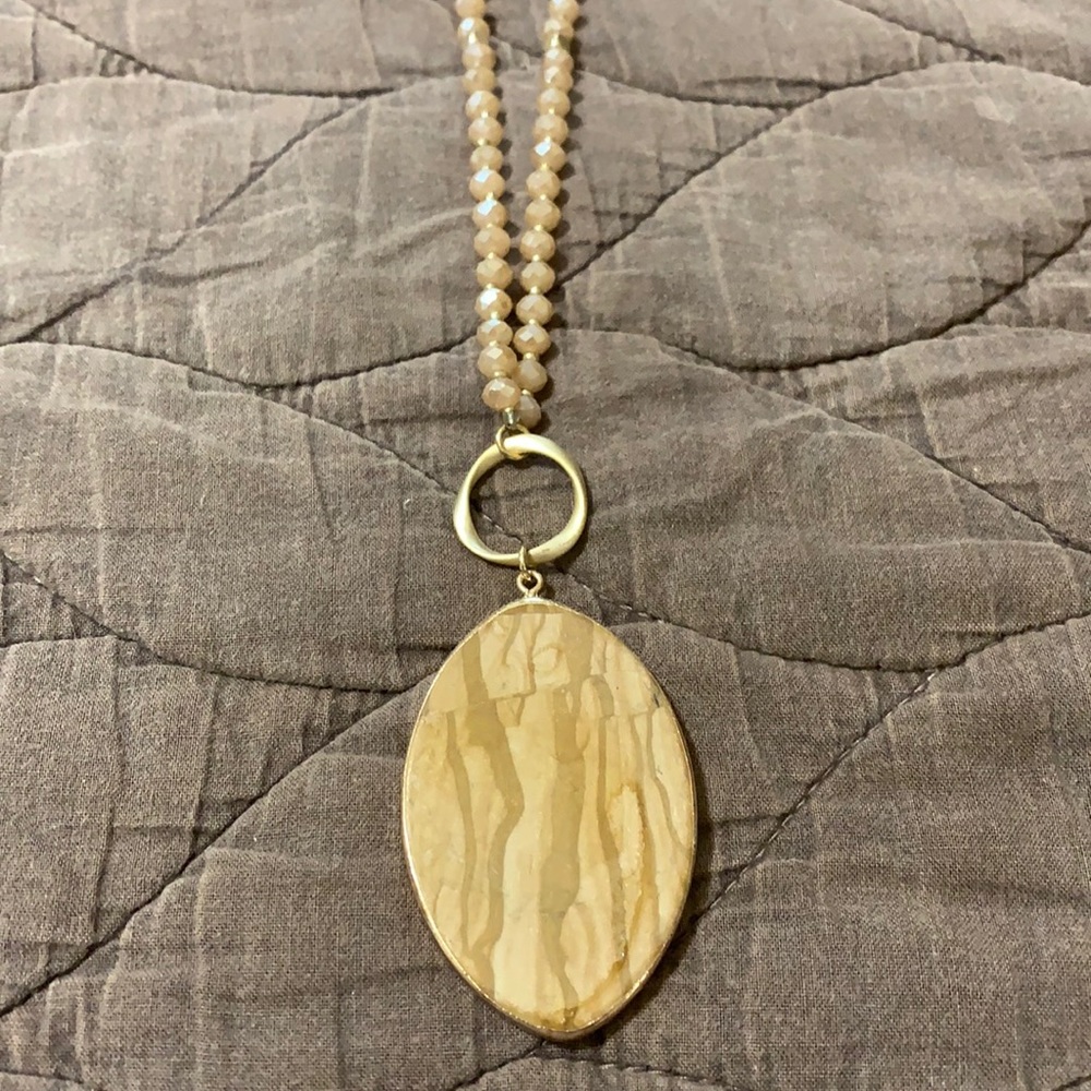 Tan and Matte gold long necklace